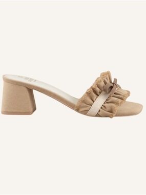 Oasis Society Julissa Khaki Ruffle Bow Heel Sandals Size 8 NWT